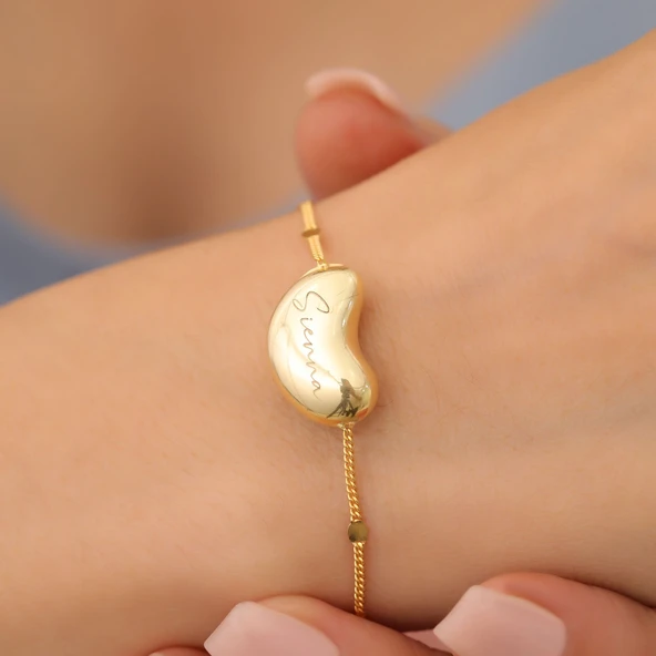 925 Ayar Gümüş  Kişiye Özel Fasulye Temalı İsim Bileklik - CB00132 ürün görseli 1