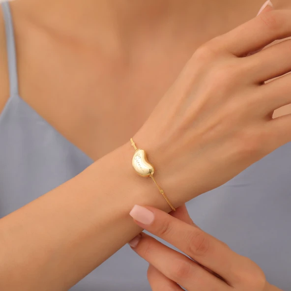 925 Ayar Gümüş  Kişiye Özel Fasulye Temalı İsim Bileklik - CB00132 - Resim 3