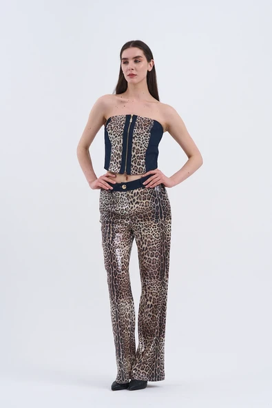 Trend Kadın Özel Tasarım Payetli Leopar İkili Takım - Resim 7