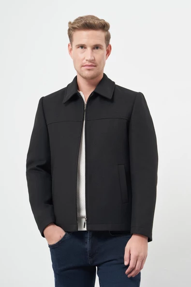 Siyah Kaşe Bebe Yaka Düz Yırtmaçsız Tam Astar Slim Fit Classic Mont 1007245121 - 3