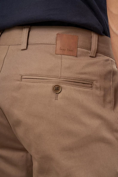Koyu Bej Pamuklu Yandan Cepli Casual Slim Fit Chino Pantolon 1003245150 - Resim 6