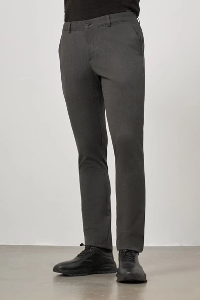 Koyu Antrasit Esnek Yandan Cepli Casual Slim Fit Chino Pantolon 1003245105 - Resim 4