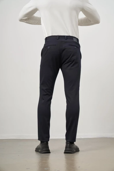 Koyu Lacivert Pamuklu Yandan Cepli Casual Slim Fit Chino Pantolon 1003245150 - Resim 7