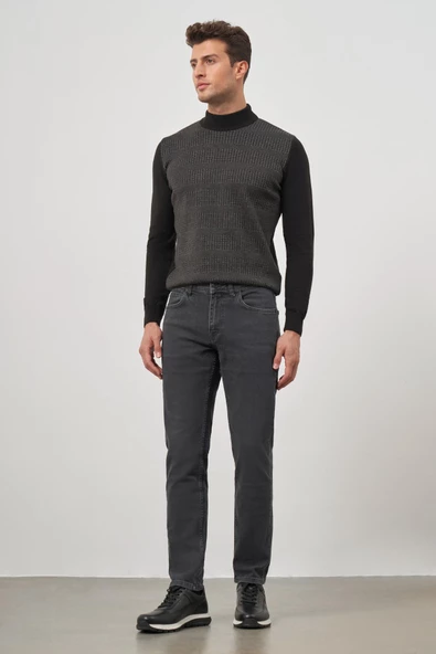 Gri Düz Gabardin Slim Fit Casual Denim Pantolon 1023245152 - Resim 2