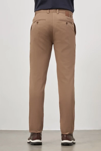 Koyu Bej Pamuklu Yandan Cepli Casual Slim Fit Chino Pantolon 1003245150 - Resim 7