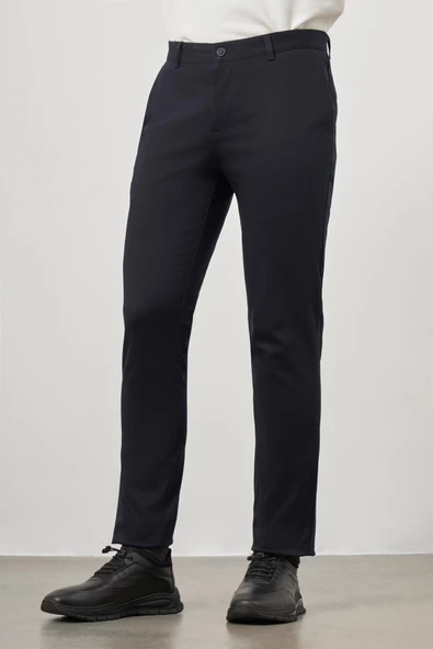 Koyu Lacivert Pamuklu Yandan Cepli Casual Slim Fit Chino Pantolon 1003245150 - Resim 3