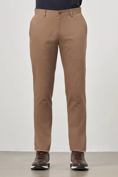 Koyu Bej Pamuklu Yandan Cepli Casual Slim Fit Chino Pantolon 1003245150