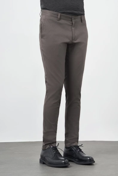 Koyu Haki Pamuklu Yandan Cepli Casual Slim Fit Chino Pantolon 1003245163 - Resim 2