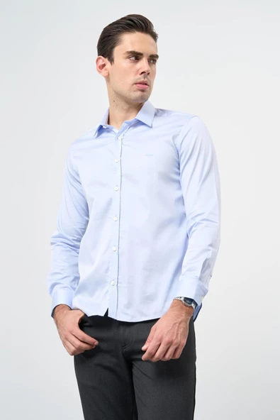 Mavi Uzun Kol Düz Bez Ayağı 032 Sert Yaka Classic Slim Fit Gömlek 1004245324