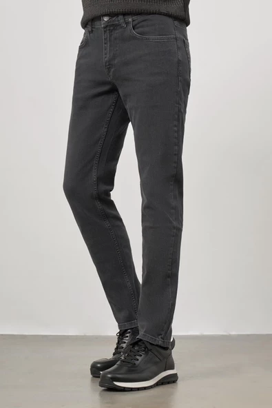 Gri Düz Gabardin Slim Fit Casual Denim Pantolon 1023245152 - Resim 3