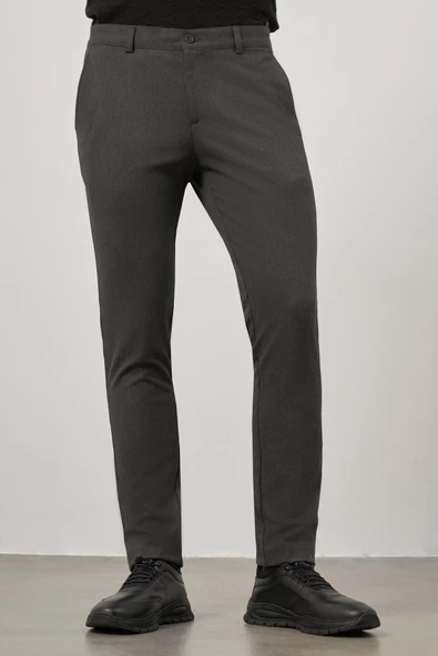 Koyu Antrasit Esnek Yandan Cepli Casual Slim Fit Chino Pantolon 1003245105 - Resim 5