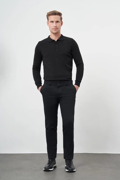 Siyah Pamuklu Yandan Cepli Casual Slim Fit Chino Pantolon 1003245150 - Resim 2