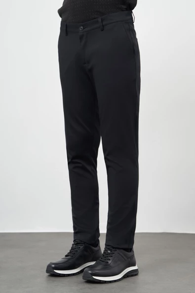 Siyah Pamuklu Yandan Cepli Casual Slim Fit Chino Pantolon 1003245150 - Resim 3