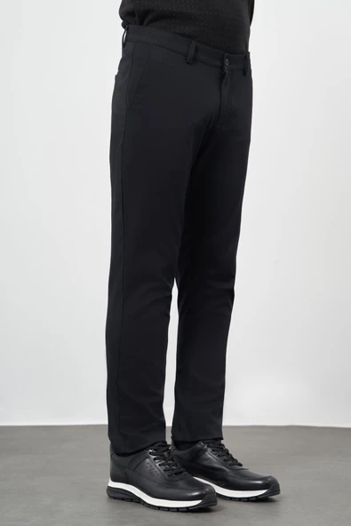 Siyah Pamuklu Yandan Cepli Casual Slim Fit Chino Pantolon 1003245150 - Resim 4