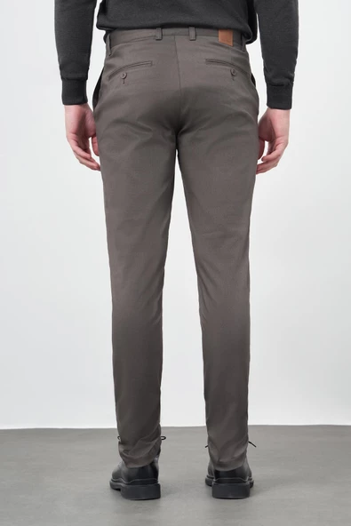 Koyu Haki Pamuklu Yandan Cepli Casual Slim Fit Chino Pantolon 1003245163 - Resim 5