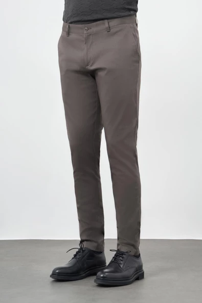 Koyu Haki Pamuklu Yandan Cepli Casual Slim Fit Chino Pantolon 1003245163 - Resim 3