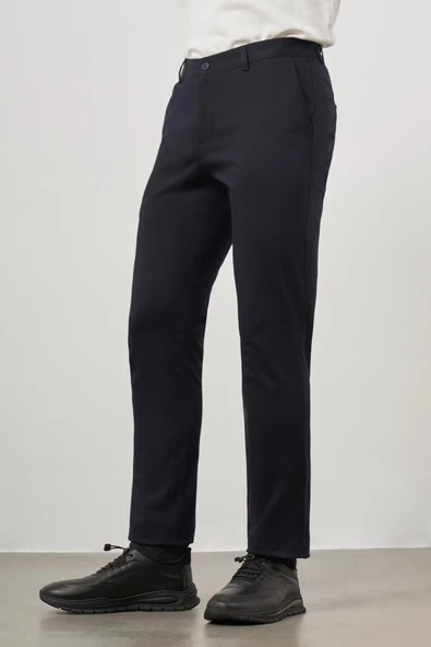 Koyu Lacivert Pamuklu Yandan Cepli Casual Slim Fit Chino Pantolon 1003245150 - Resim 4