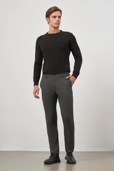 Koyu Antrasit Esnek Yandan Cepli Casual Slim Fit Chino Pantolon 1003245105 - Resim 2