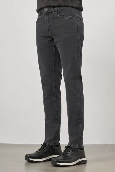 Gri Düz Gabardin Slim Fit Casual Denim Pantolon 1023245152 - Resim 4