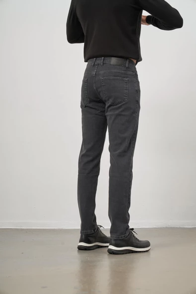 Gri Düz Gabardin Slim Fit Casual Denim Pantolon 1023245152 - Resim 6