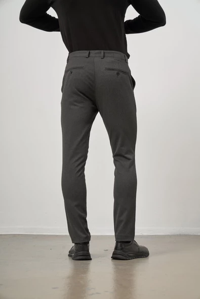 Koyu Antrasit Esnek Yandan Cepli Casual Slim Fit Chino Pantolon 1003245105 - Resim 6