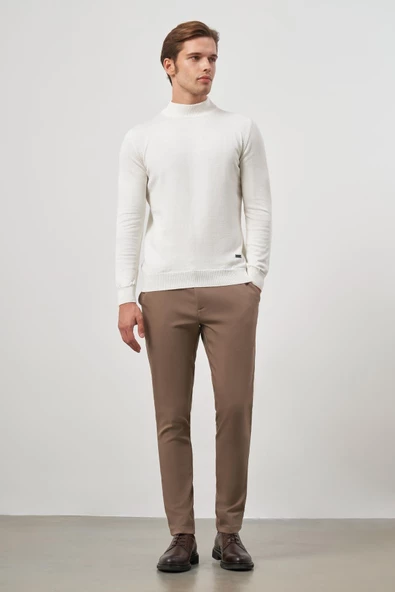 Açık Krem Uzun Kol Düz Örme Yarım Balıkçı Yaka Classic Comfort Fit Triko 1012245001 - 2