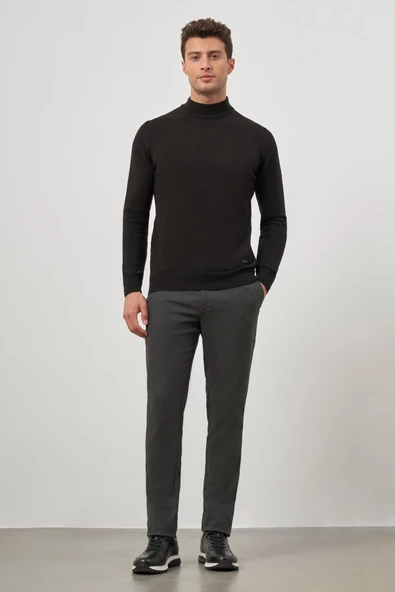 Siyah Uzun Kol Düz Örme Yarım Balıkçı Yaka Classic Comfort Fit Triko 1012245001 - Resim 2