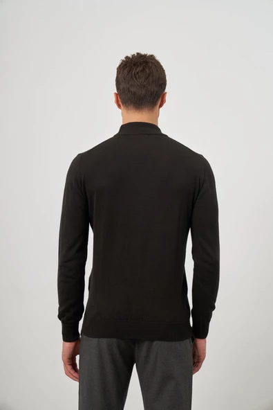 Siyah Uzun Kol Düz Örme Yarım Balıkçı Yaka Classic Comfort Fit Triko 1012245001 - Resim 7
