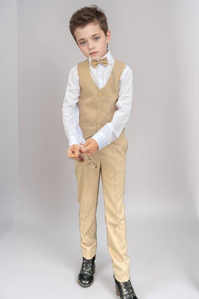 Erkek Çocuk Cepken Yelekli Camel Takım Elbise 10-14 Yaş - 2