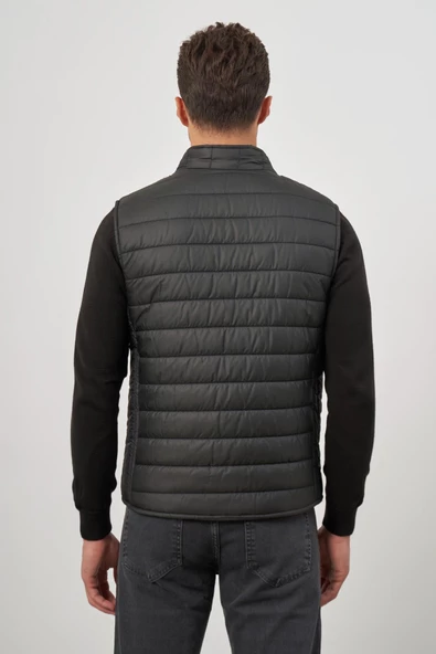 Siyah Kapitone Dik Yaka Düz Garnisiz-Biyesiz Slim Fit Yelek 1009245150 - 7
