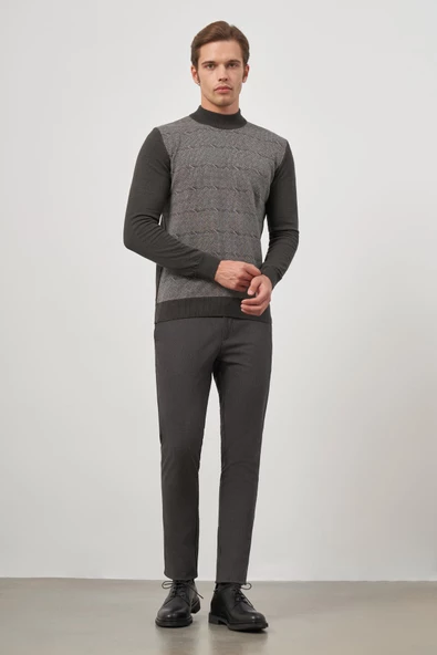 Koyu Antrasit Uzun Kol Kendinden Örme Yarım Balıkçı Yaka Classic Comfort Fit Triko 1012245152 - 2
