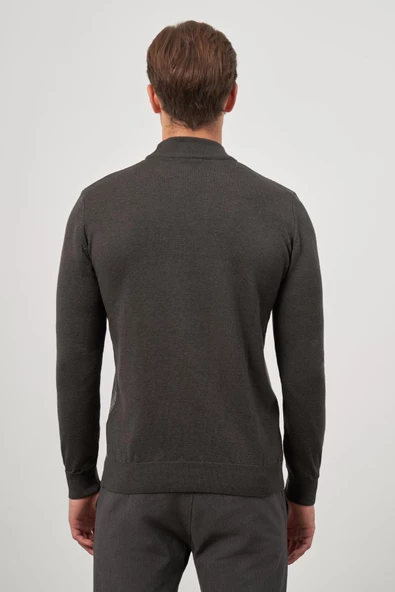 Koyu Antrasit Uzun Kol Kendinden Örme Yarım Balıkçı Yaka Classic Comfort Fit Triko 1012245152 - 7