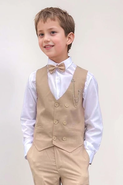 Erkek Çocuk Cepken Yelekli Camel Takım Elbise 5-9 Yaş - 2