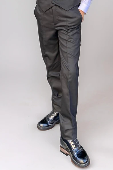 Erkek Çocuk Cepken Yelekli Şal Yaka Siyah Takım Elbise 10-16 Yaş - Resim 4