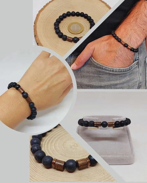 Lav & Oniks Taşı 8mm Unisex Tasarım Bileklik Hawaii Model (9028) ürün görseli