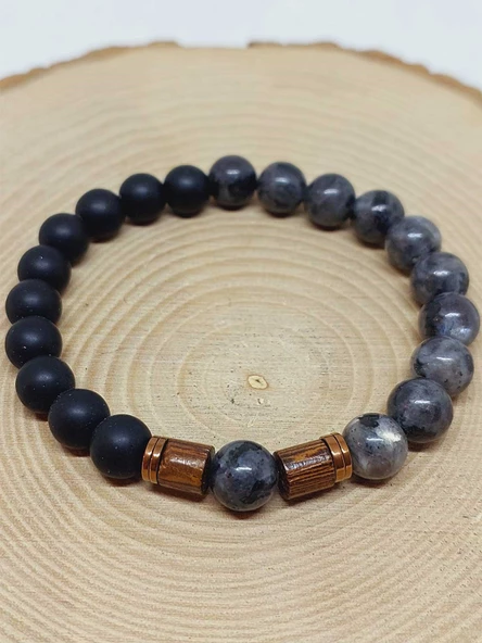 Spektrolit & Oniks Taşı 8mm Unisex Tasarım Bileklik Hawaii Model (3200) - Resim 6