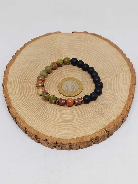 Unakit & Oniks Taşı 8mm Unisex Tasarım Bileklik Hawaii Model (4356) - Resim 5