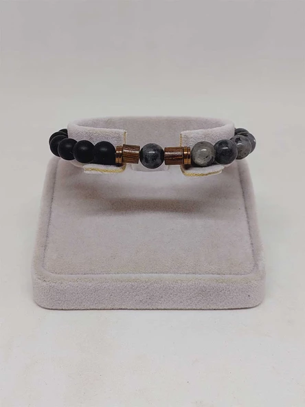 Spektrolit & Oniks Taşı 8mm Unisex Tasarım Bileklik Hawaii Model (3200) - Resim 2