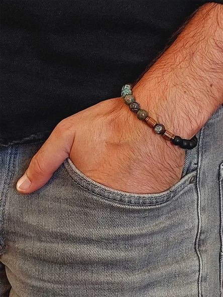 Krizokol & Oniks Taşı 8mm Unisex Tasarım Bileklik Hawaii Model (11158) - Resim 3