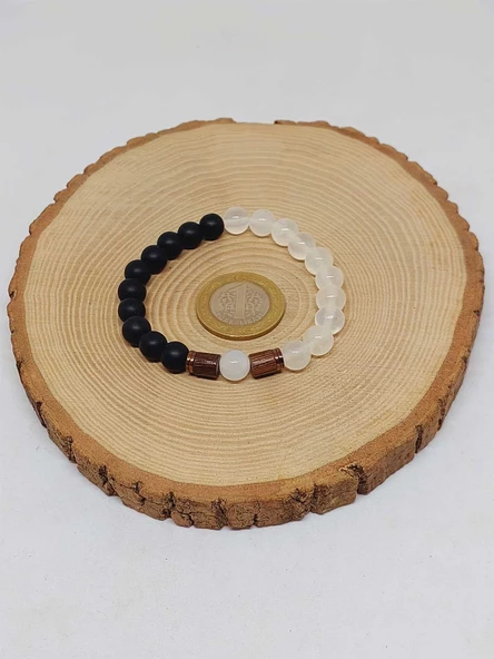 Selenit & Oniks Taşı 8mm Unisex Tasarım Bileklik Hawaii Model (14410) - Resim 5