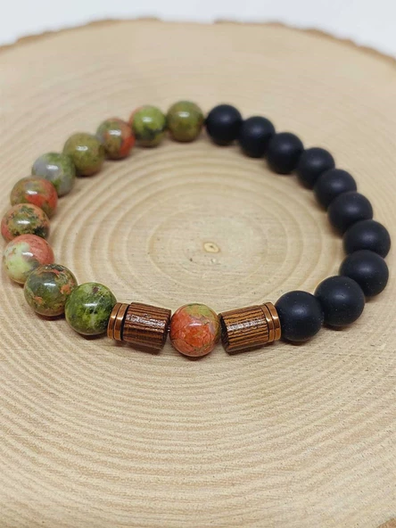 Unakit & Oniks Taşı 8mm Unisex Tasarım Bileklik Hawaii Model (4356) - Resim 6