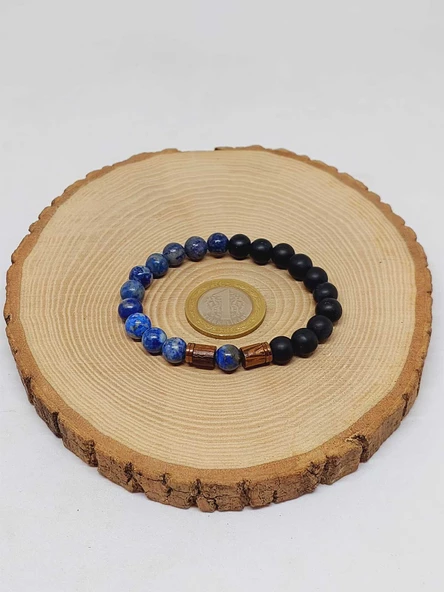 Lapis & Oniks Taşı 8mm Unisex Tasarım Bileklik Hawaii Model (9420) - Resim 5