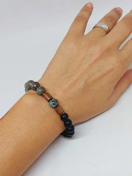 Krizokol & Oniks Taşı 8mm Unisex Tasarım Bileklik Hawaii Model (11158) - Resim 4