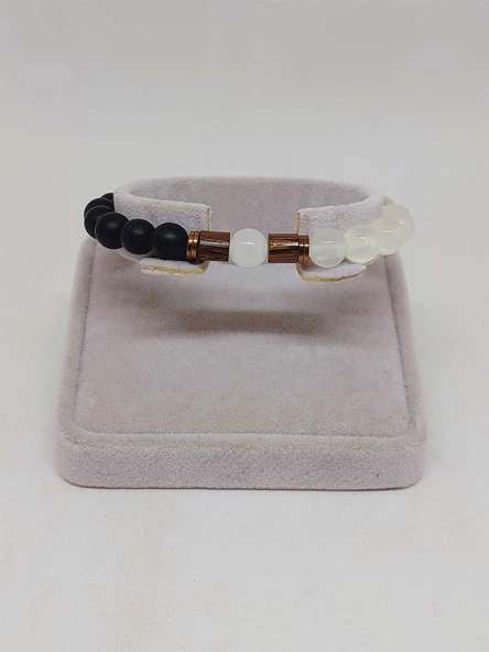 Selenit & Oniks Taşı 8mm Unisex Tasarım Bileklik Hawaii Model (14410) - Resim 2