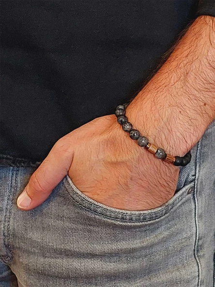 Spektrolit & Oniks Taşı 8mm Unisex Tasarım Bileklik Hawaii Model (3200) - Resim 3