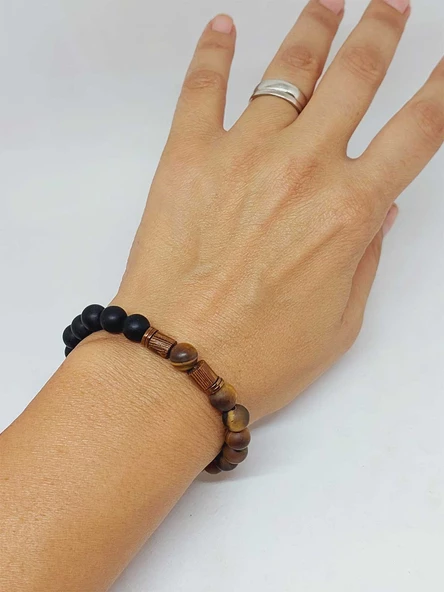 Kaplangözü Mat & Oniks Taşı 8mm Unisex Tasarım Bileklik Hawaii Model (17066) - Resim 4