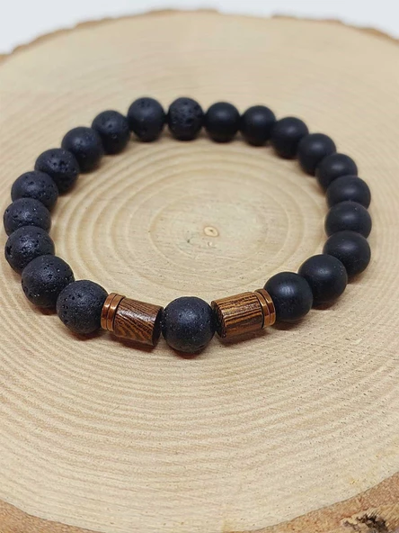 Lav & Oniks Taşı 8mm Unisex Tasarım Bileklik Hawaii Model (9028) - Resim 6