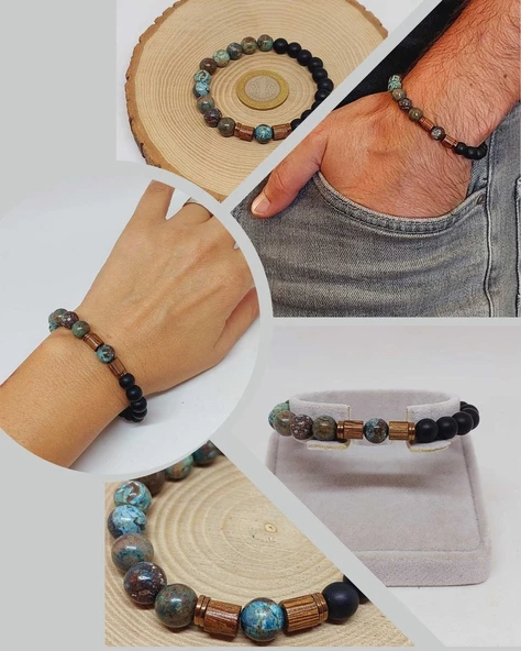 Krizokol & Oniks Taşı 8mm Unisex Tasarım Bileklik Hawaii Model (11158) ürün görseli