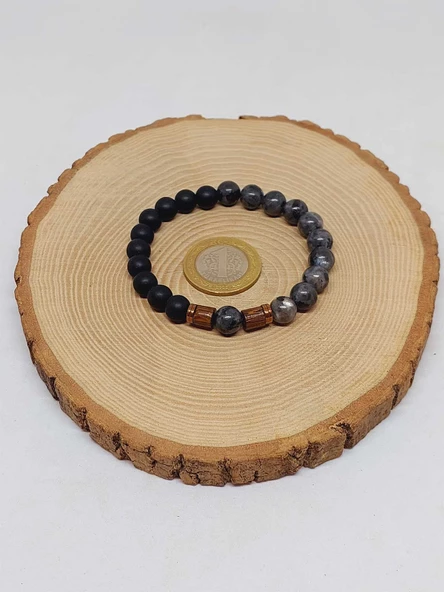 Spektrolit & Oniks Taşı 8mm Unisex Tasarım Bileklik Hawaii Model (3200) - Resim 5