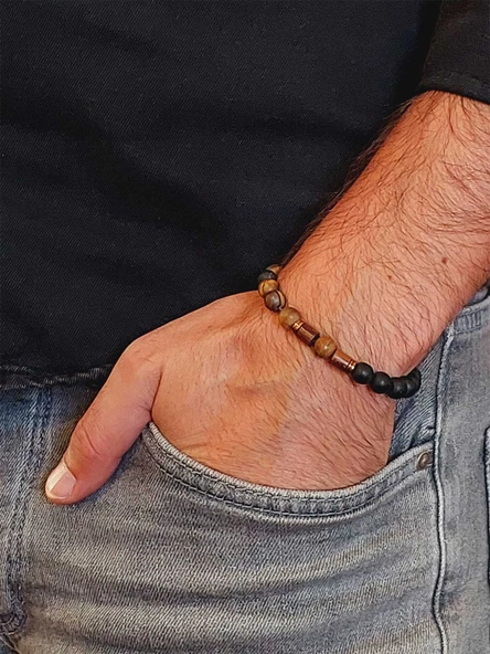 Kaplangözü Mat & Oniks Taşı 8mm Unisex Tasarım Bileklik Hawaii Model (17066) - Resim 3